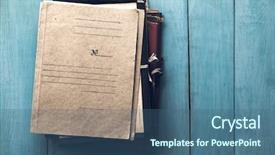  Presentation with stack - Beautiful theme featuring retro folders on old blue backdrop and a ocean colored foreground