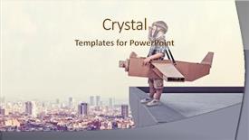  Presentation with cardboard - Colorful PPT theme enhanced with retro games - child aviator with cardboard airplane backdrop and a cream colored foreground