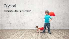  Presentation with studio - PPT theme enhanced with retro games - little boy with dog background and a white colored foreground