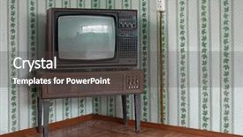  Presentation with retro - Theme enhanced with old computer - retro grunge tv against wallpaper background and a tawny brown colored foreground
