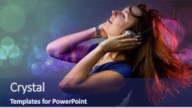  Presentation with disco - PPT theme featuring retro headphones listening to music background and a navy blue colored foreground