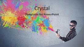  Presentation with paint splatter - Beautiful theme featuring retro hipster male taking photograph with a vintage camera of an urban wall with paint splatter concept backdrop and a light gray colored foreground