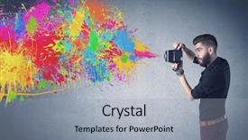  Presentation with paint splatter - Theme with retro-hipster-male-taking-photograph background and a light gray colored foreground