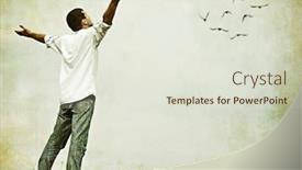  Presentation with space time - Slide set consisting of retro image of a man having happy time in nature with copy space background and a sky blue colored foreground