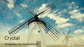  Presentation with old windmill - Theme with retro image of medieval windmills background and a soft green colored foreground