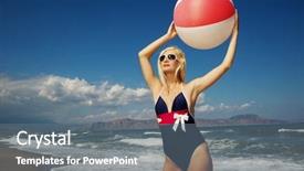  Presentation with sea - Cool new PPT theme with retro lady - attractive blond woman backdrop and a  colored foreground