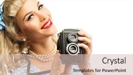  Presentation with vintage - Amazing slide deck having retro lady - blond coquette pin up style backdrop and a soft green colored foreground