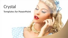  Presentation with deafblindness style animated - PPT layouts featuring retro lady - sexy blond pin up style background and a white colored foreground