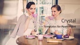  Presentation with german shepherd two young puppys - Slides consisting of retro lady - two elegant young ladies background and a lemonade colored foreground