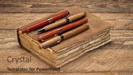  Presentation with bound - Slides enhanced with retro-leather-bound-journal background and a coral colored foreground