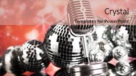  Presentation with microphone - Presentation design featuring retro microphone and music background background and a  colored foreground