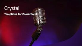  Presentation with microphone - Beautiful PPT theme featuring retro microphone on colorful blurred background backdrop and a black colored foreground