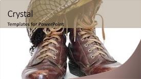  Presentation with military - Beautiful theme featuring retro military helmet and boots backdrop and a coral colored foreground