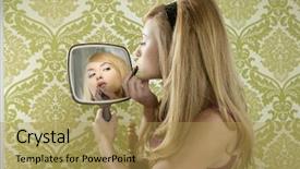  Presentation with lipstick - Cool new presentation theme with retro mirror makeup woman lipstick backdrop and a yellow colored foreground