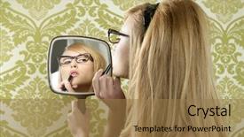  Presentation with lipstick - Cool new presentation design with retro mirror makeup woman lipstick backdrop and a coral colored foreground