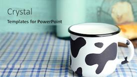  Presentation with milk - Beautiful presentation featuring retro mug and bottle of tasty milk on table backdrop and a mint green colored foreground