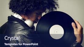  Presentation with music vinyl - PPT layouts consisting of retro music dj portrait background and a navy blue colored foreground