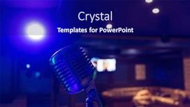  Presentation with night club - Presentation theme with retro-music-microphone-on-stage and a navy blue colored foreground