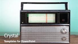  Presentation with radio - Beautiful theme featuring wooden table on blue background backdrop and a violet colored foreground