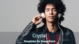  Presentation with music headphones - Beautiful slides featuring head dj - portrait of a dj man backdrop and a tawny brown colored foreground