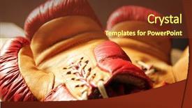  Presentation with boxing - Cool new slides with retro pair of red and yellow boxing gloves lying on a table backdrop and a tawny brown colored foreground