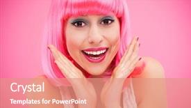  Presentation with pink - PPT theme consisting of retro party - smiling woman over pink background background and a  colored foreground