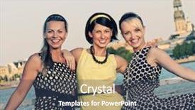  Presentation with outdoors - Beautiful presentation theme featuring retro party - three beautiful woman outdoors backdrop and a  colored foreground