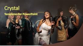  Presentation with singer - Cool new slide deck with retro party - young singer bride with microphone backdrop and a tawny brown colored foreground