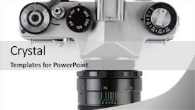  Presentation with retro - Cool new PPT theme with retro photo camera isolated backdrop and a light gray colored foreground