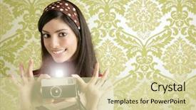  Presentation with vintage retro - Beautiful PPT layouts featuring retro photo camera shooting woman backdrop and a soft green colored foreground