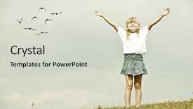  Presentation with summer time - PPT theme with retro photo of llittle blonde girl on summer grass meadow in nature having happy time background and a soft green colored foreground