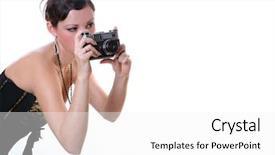  Presentation with photograph - PPT theme consisting of retro photograph woman taking picture background and a white colored foreground