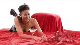  Presentation with black dot - Audience pleasing PPT layouts consisting of retro pin up fashion model wearing a strapless black and white polka dot dress with sitting on red velvet with a telephone backdrop and a red colored foreground