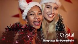  Presentation with corona - Amazing PPT theme having retro-portrait-of-two-multiethnic backdrop and a tawny brown colored foreground