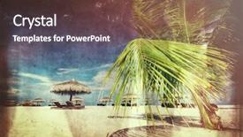  Presentation with palm beach - PPT layouts consisting of retro postcard with maldivian beach background and a tawny brown colored foreground