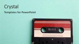  Presentation with cassette - Presentation theme with rewind - old audio cassette on turquoise background and a cool aqua colored foreground