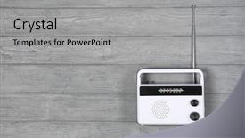  Presentation with retro radio - Slide deck enhanced with retro radio on wooden background background and a  colored foreground