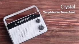  Presentation with radio news - Presentation design consisting of retro radio on wooden table background and a violet colored foreground