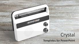  Presentation with retro radio - Beautiful PPT theme featuring retro radio on wooden table backdrop and a light gray colored foreground