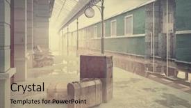  Presentation with vintage steam powered railway train - Beautiful presentation theme featuring retro railway train station vintage backdrop and a coral colored foreground