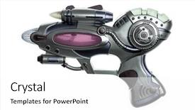  Presentation with gun - PPT theme featuring retro ray gun background and a white colored foreground
