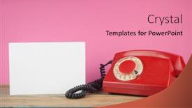  Presentation with red telephone - Audience pleasing PPT theme consisting of retro-red-rotary-telephone backdrop and a coral colored foreground