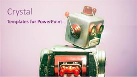  Presentation with robot - Slide set with retro-robot-looking-down-pink background and a sky blue colored foreground