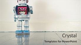  Presentation with robot - Audience pleasing presentation theme consisting of retro robot on old wooden backdrop and a light gray colored foreground