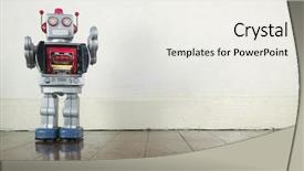  Presentation with wooden floor and gold frame - PPT theme having retro robot on wooden floor background and a white colored foreground