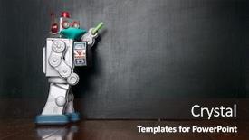  Presentation with industrial robot welding - Cool new PPT theme with retro-robot-teacher backdrop and a wine colored foreground