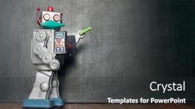  Presentation with robot - Audience pleasing PPT layouts consisting of retro-robot-teacher backdrop and a dark gray colored foreground