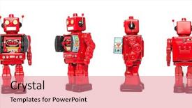  Presentation with robot toy - Amazing PPT theme having robots mechanical - retro robot toy backdrop and a coral colored foreground