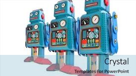  Presentation with robot - Presentation theme enhanced with retro robot toys team background and a light blue colored foreground