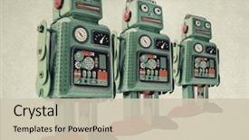 Presentation with robot - Cool new PPT theme with retro robot toys backdrop and a soft green colored foreground